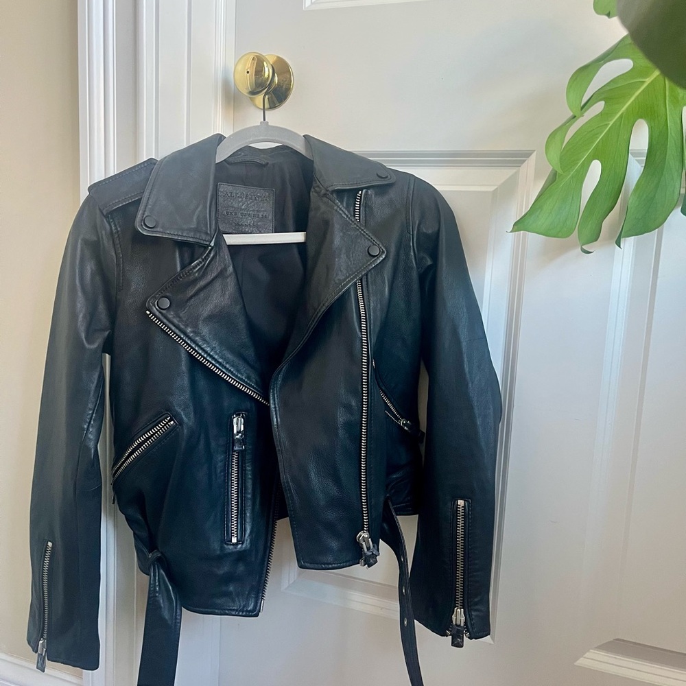 All Saints Midnight Black Leather Biker Jacket